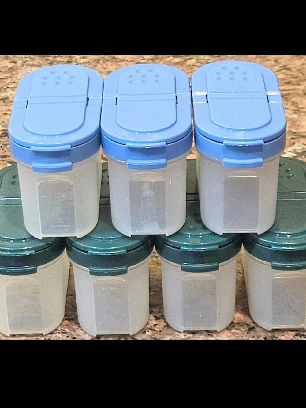 Tupperware Spice Containers Shaker 7 Modular Mates Small Flip Top Blue Green